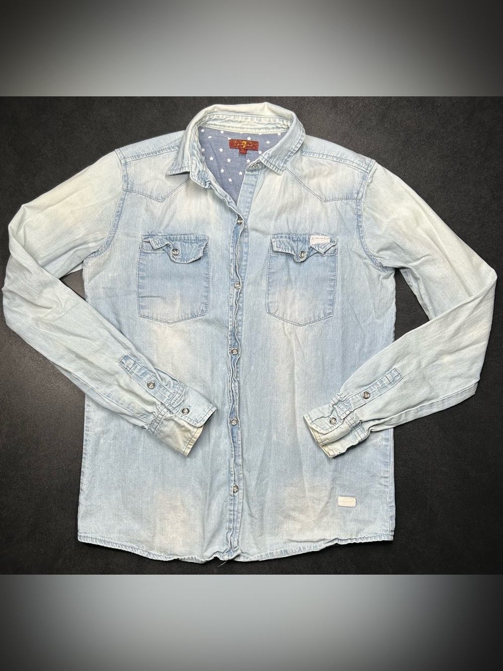 7 For All Mankind Girls Size XL Western Jean Button Up Chambray Shirt Top